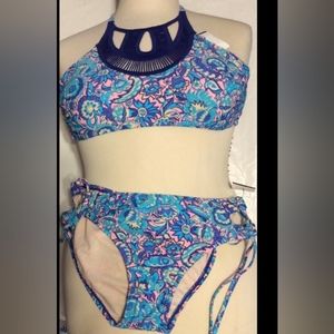 Xhilaration Bikini Floral Crochet Swim Sz Lg NWOT